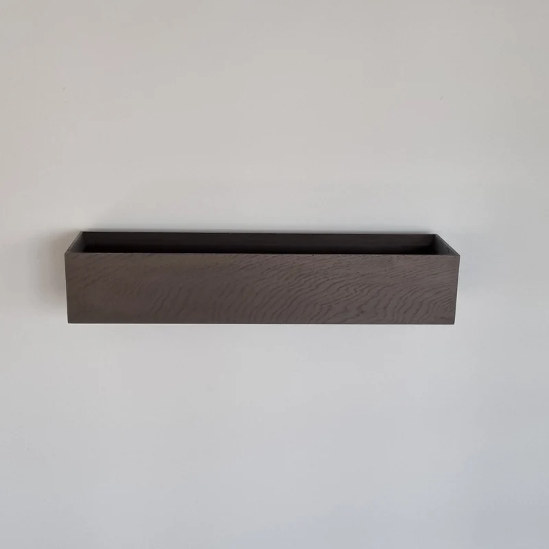 schmale Wandkonsole massive Eiche schwarz 48cm zwei Tabletts