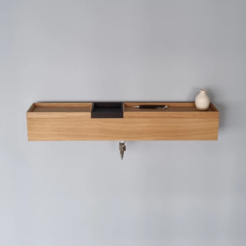schmale Wandkonsole massive Eiche natur 72cm drei Tabletts