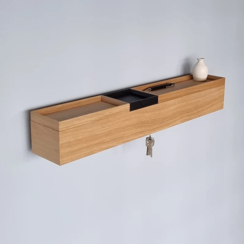 schmale Wandkonsole massive Eiche natur 72cm drei Tabletts