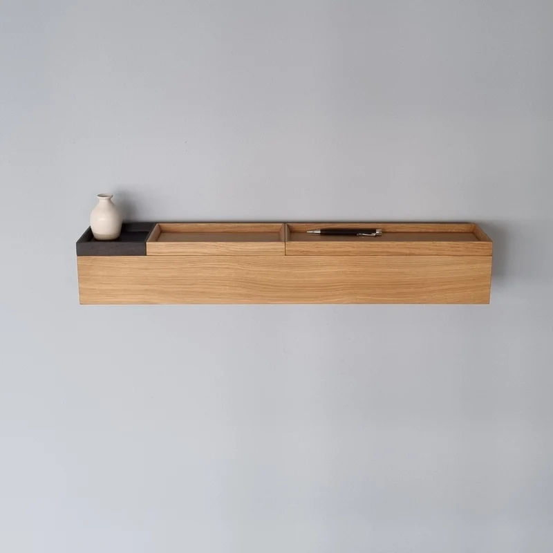 schmale Wandkonsole massive Eiche natur 72cm drei Tabletts