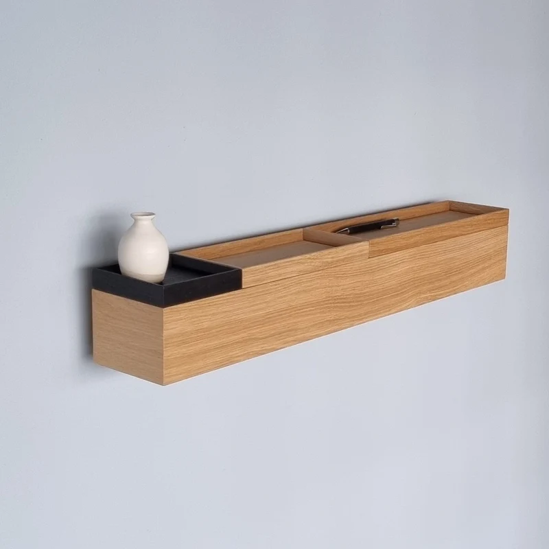 schmale Wandkonsole massive Eiche natur 72cm drei Tabletts