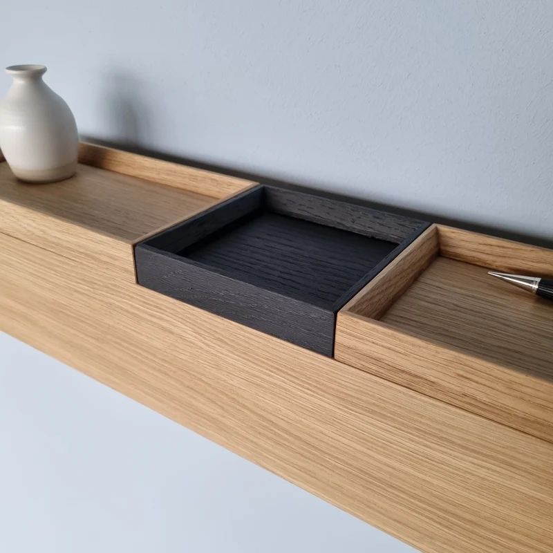 schmale Wandkonsole massive Eiche natur 72cm drei Tabletts