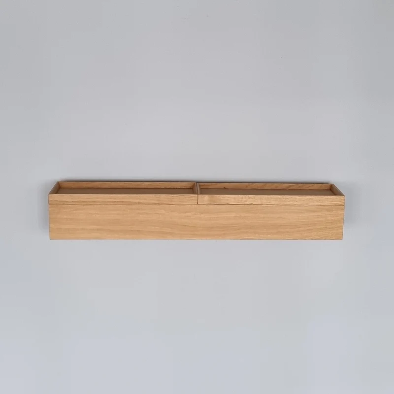 schmale Wandkonsole massive Eiche natur 72cm zwei Tabletts