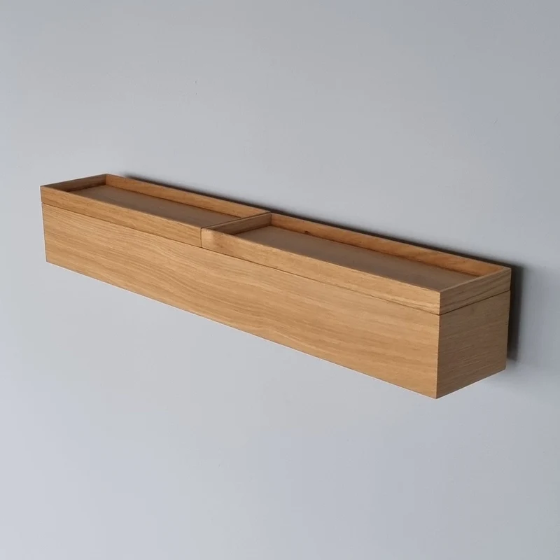 schmale Wandkonsole massive Eiche natur 72cm zwei Tabletts