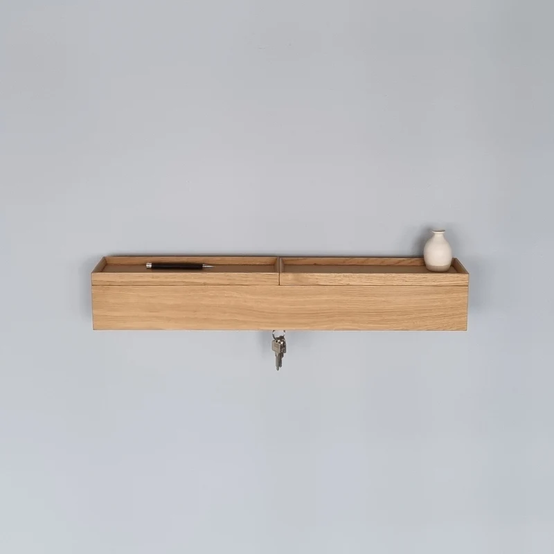 schmale Wandkonsole massive Eiche natur 72cm zwei Tabletts
