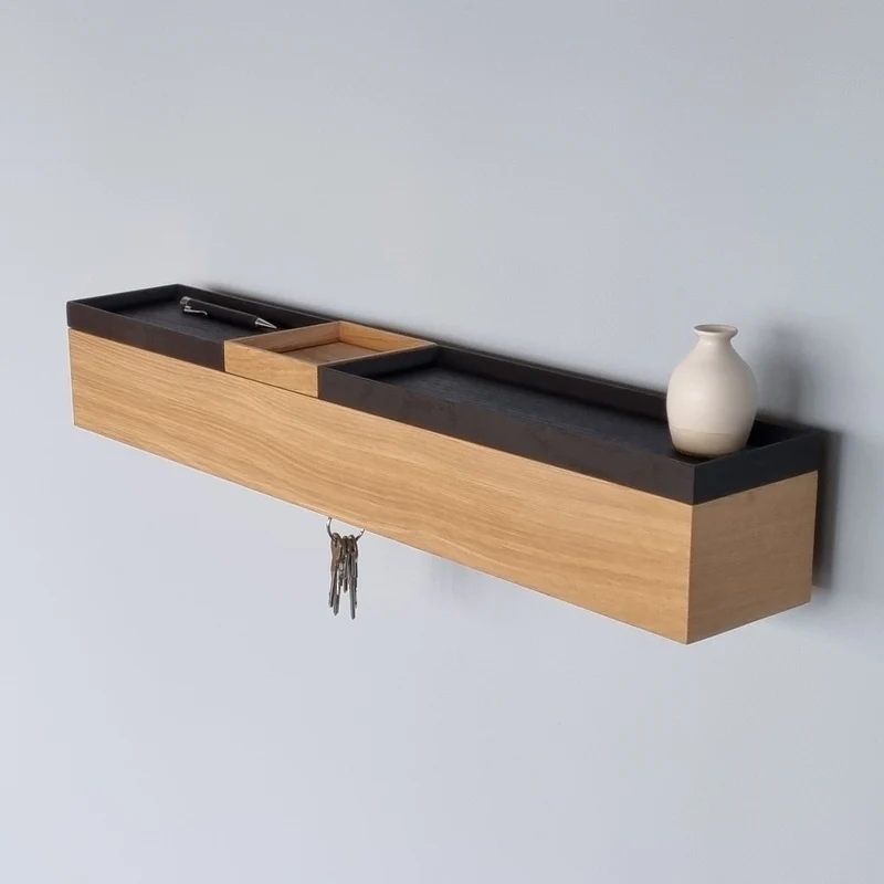 schmale Wandkonsole massive Eiche natur 72cm drei Tabletts