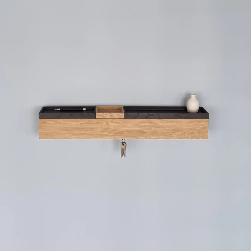 schmale Wandkonsole massive Eiche natur 72cm drei Tabletts
