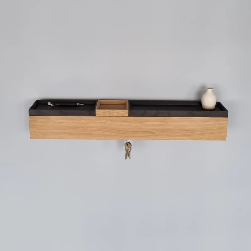 schmale Wandkonsole massive Eiche natur 72cm drei Tabletts