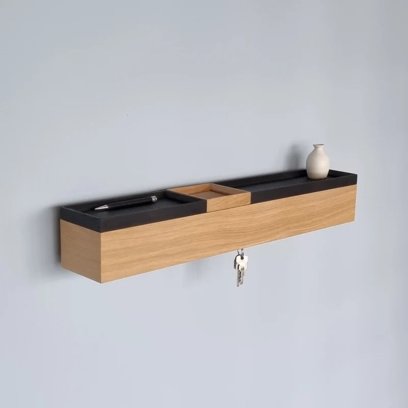 schmale Wandkonsole massive Eiche natur 72cm drei Tabletts