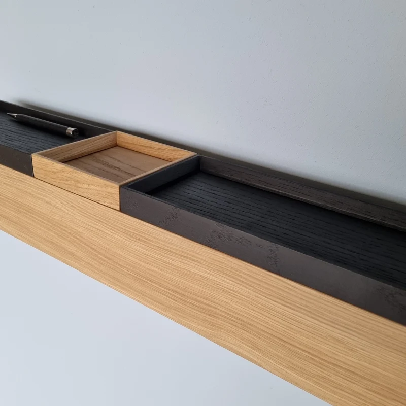 schmale Wandkonsole massive Eiche natur 72cm drei Tabletts