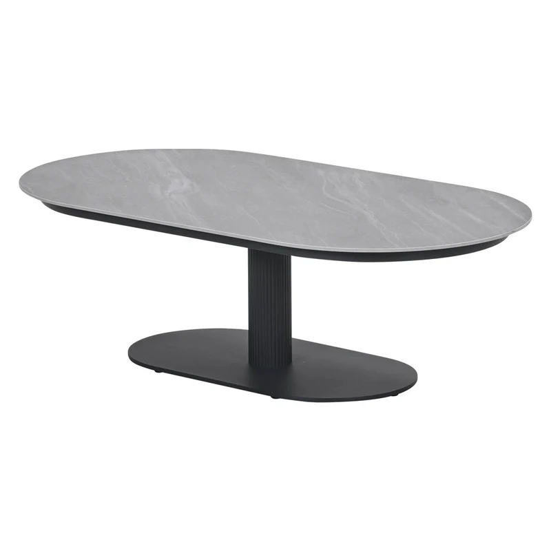 Gartencouchtisch schwarz-grau Keramik, Garten Couchtisch oval Keramik, Länge 130 cm
