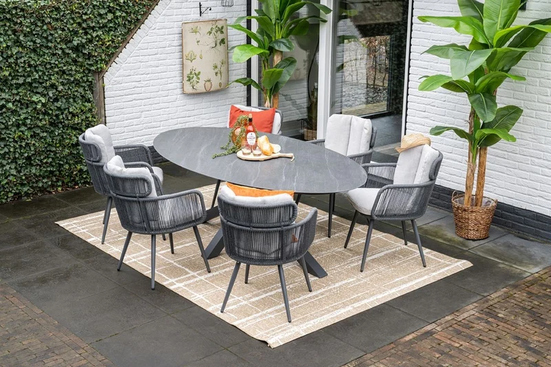 Gartentisch oval grau, Gartentisch Keramik-Verbundstoff anthrazit, Länge 230 cm