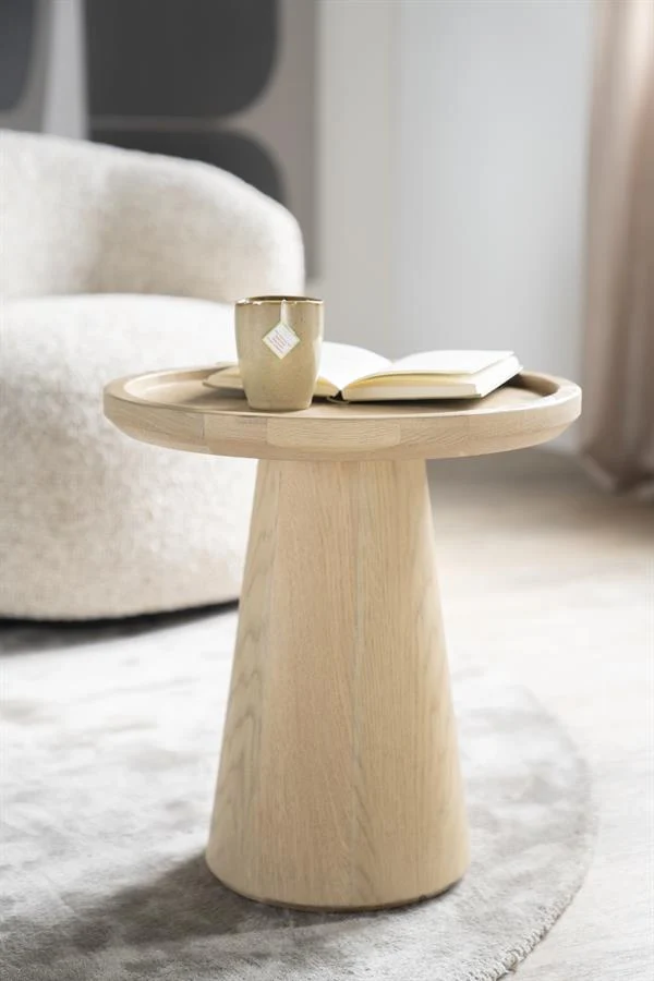 2er Set Couchtische Eiche furniert, runder Couchtisch Farbe Natur-Eiche, Durchmesser 46-66 cm