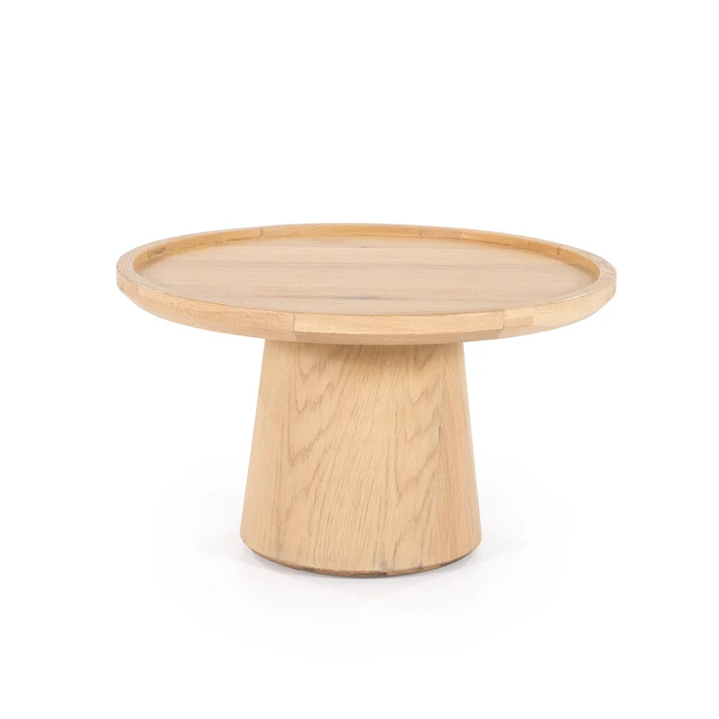 2er Set Couchtische Eiche furniert, runder Couchtisch Farbe Natur-Eiche, Durchmesser 46-66 cm