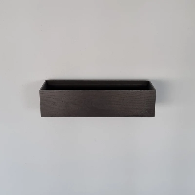 schmale Wandkonsole massive Eiche schwarz 36cm zwei Tabletts