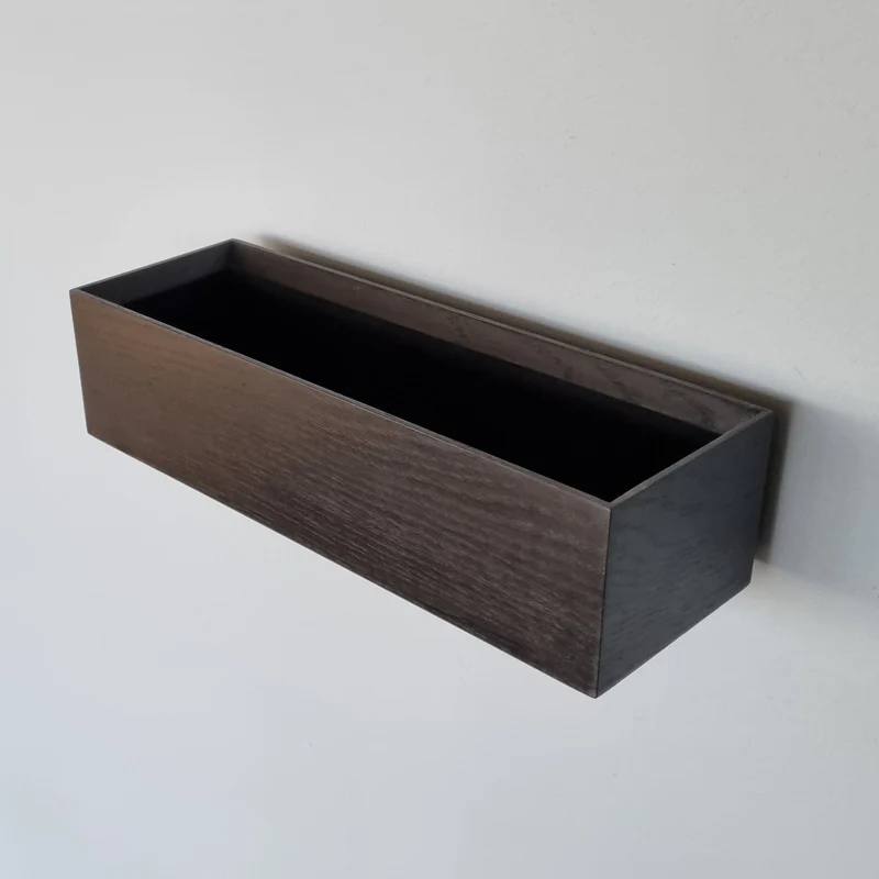 schmale Wandkonsole massive Eiche schwarz 36cm zwei Tabletts