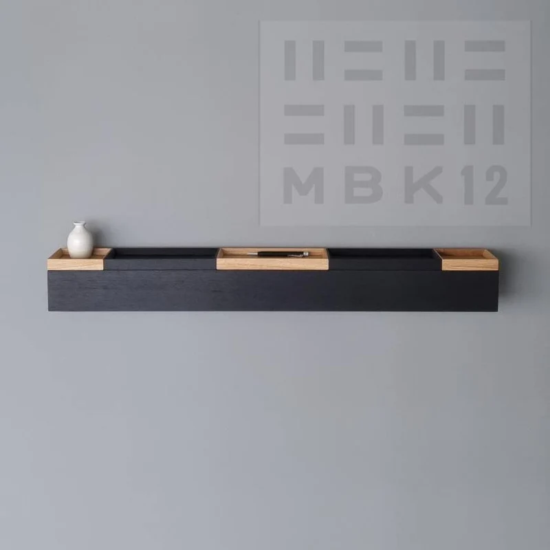 schmale Wandkonsole massive Eiche schwarz 96cm fünf Tabletts
