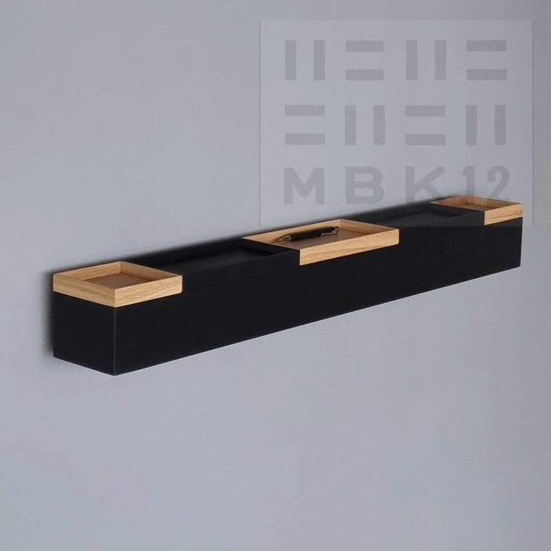 schmale Wandkonsole massive Eiche schwarz 96cm fünf Tabletts