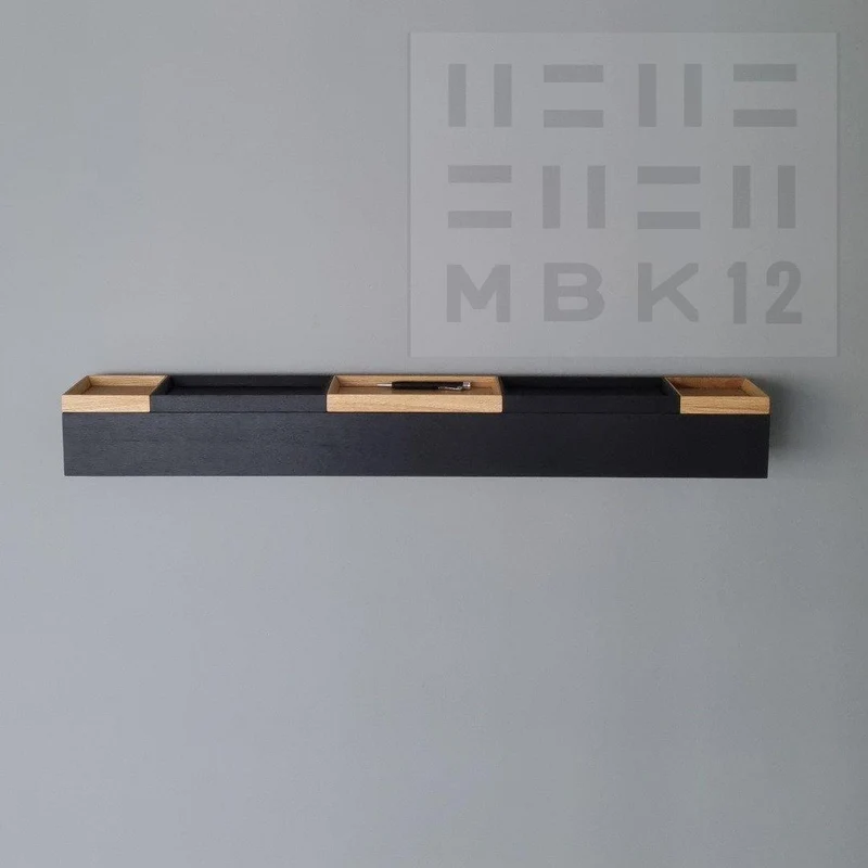 schmale Wandkonsole massive Eiche schwarz 96cm fünf Tabletts