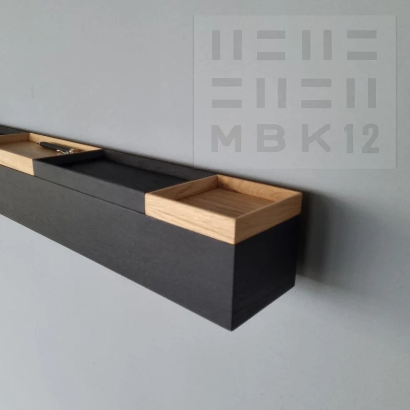 schmale Wandkonsole massive Eiche schwarz 96cm fünf Tabletts