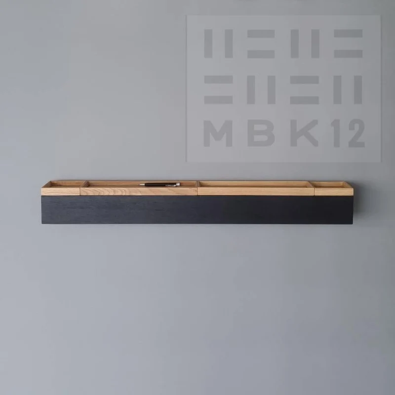 schmale Wandkonsole massive Eiche schwarz 96cm vier Tabletts