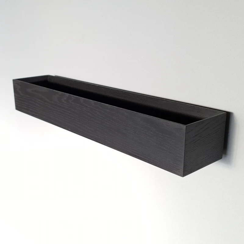 schmale Wandkonsole massive Eiche schwarz 60cm zwei Tabletts