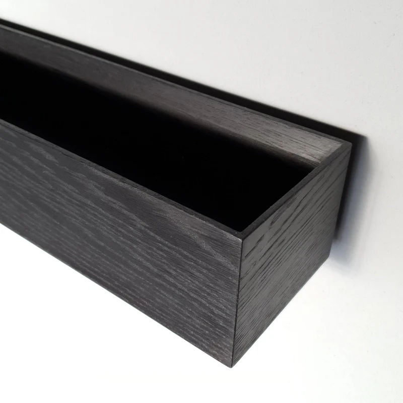 schmale Wandkonsole massive Eiche schwarz 60cm zwei Tabletts