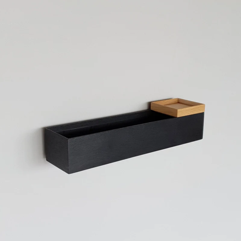 schmale Wandkonsole massive Eiche schwarz 48cm zwei Tabletts