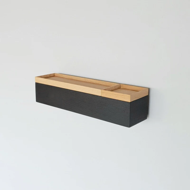 schmale Wandkonsole massive Eiche schwarz 48cm zwei Tabletts