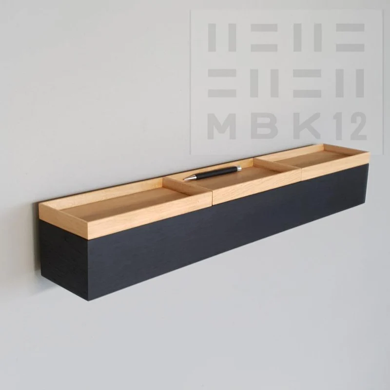 schmale Wandkonsole massive Eiche schwarz 72cm drei Tabletts