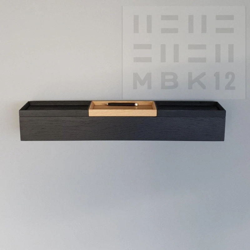 schmale Wandkonsole massive Eiche schwarz 72cm drei Tabletts
