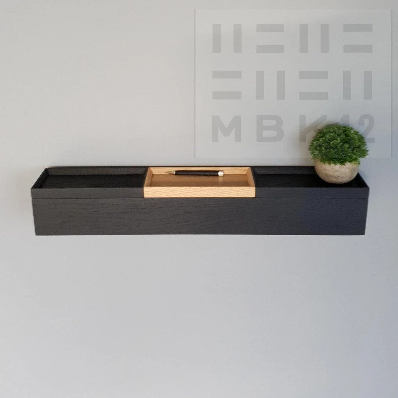 schmale Wandkonsole massive Eiche schwarz 72cm drei Tabletts