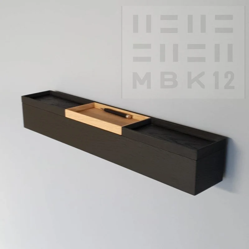 schmale Wandkonsole massive Eiche schwarz 72cm drei Tabletts