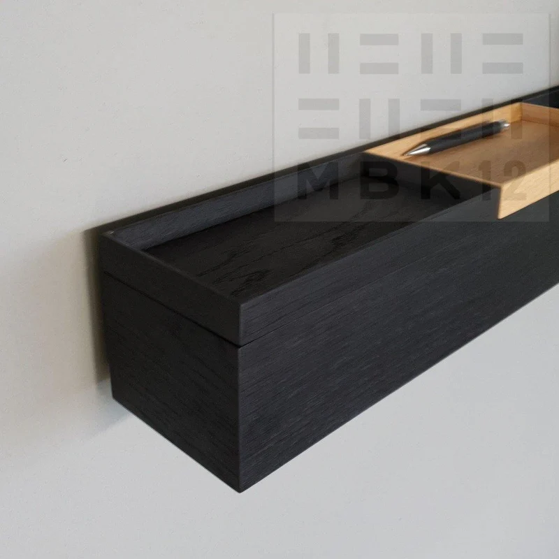 schmale Wandkonsole massive Eiche schwarz 72cm drei Tabletts