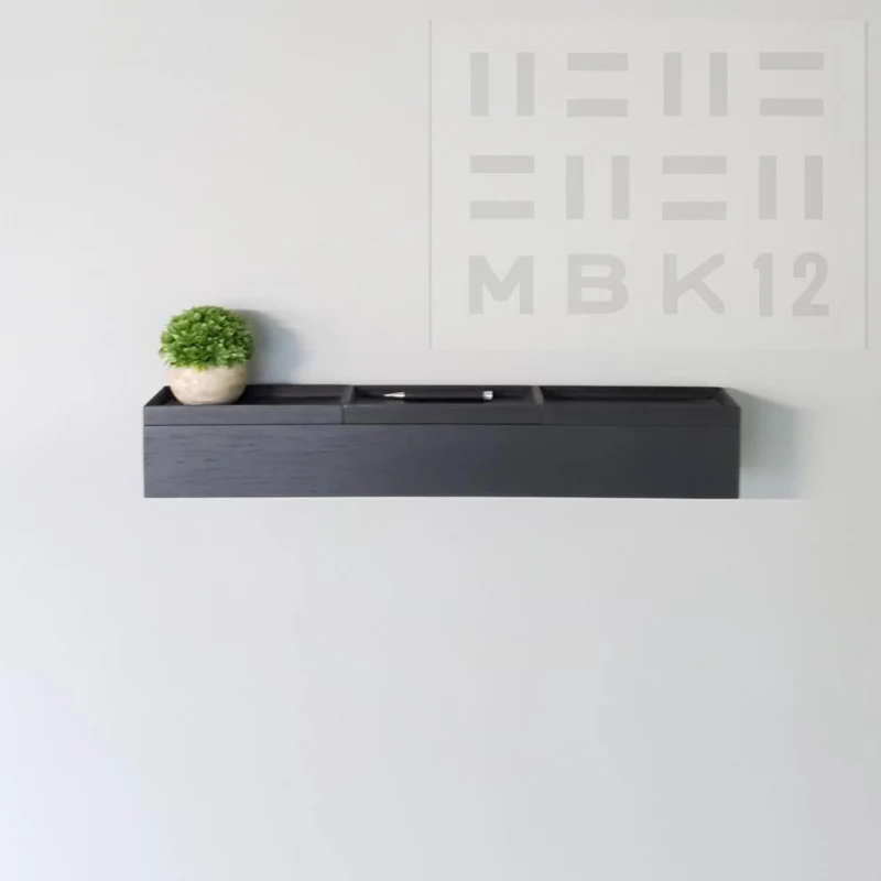 schmale Wandkonsole massive Eiche schwarz 72cm drei Tabletts