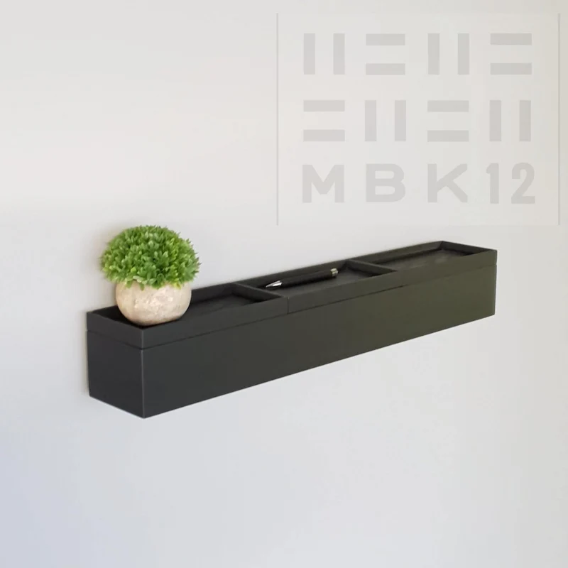 schmale Wandkonsole massive Eiche schwarz 72cm drei Tabletts