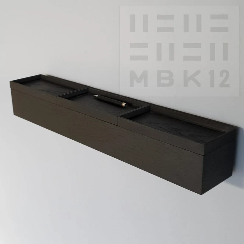 schmale Wandkonsole massive Eiche schwarz 72cm drei Tabletts