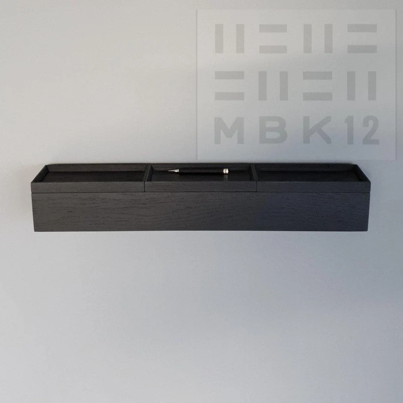 schmale Wandkonsole massive Eiche schwarz 72cm drei Tabletts