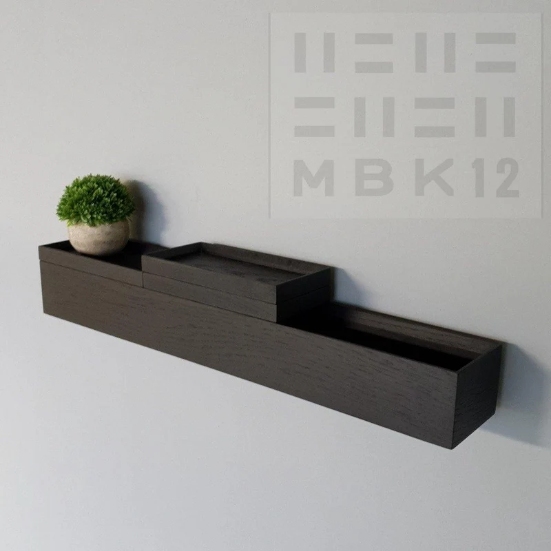 schmale Wandkonsole massive Eiche schwarz 72cm drei Tabletts