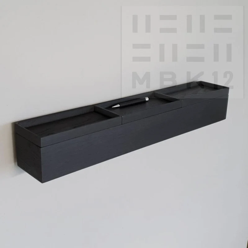 schmale Wandkonsole massive Eiche schwarz 72cm drei Tabletts