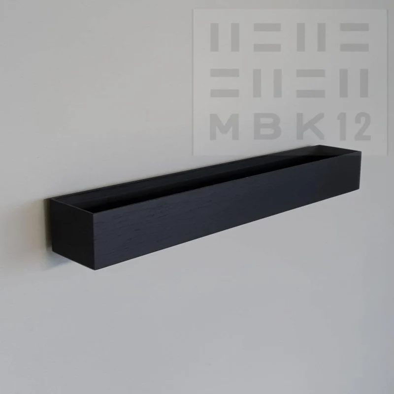 schmale Wandkonsole massive Eiche schwarz 72cm drei Tabletts