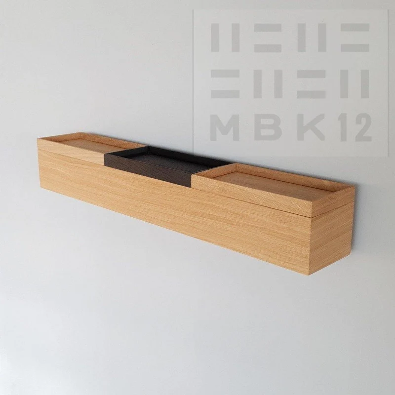 schmale Wandkonsole massive Eiche natur 72cm drei Tabletts