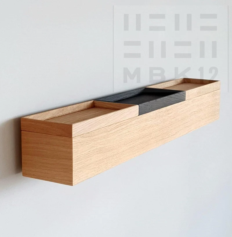 schmale Wandkonsole massive Eiche natur 72cm drei Tabletts