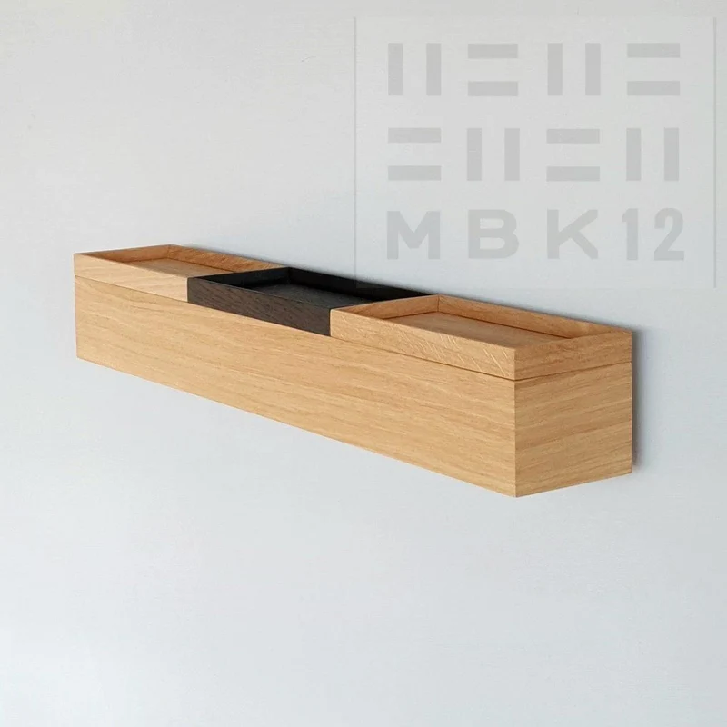 schmale Wandkonsole massive Eiche natur 72cm drei Tabletts