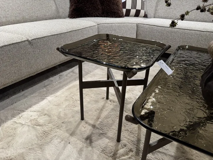 Beistelltisch Glas-Metall, Beistelltisch braun Glas, Maße 43x43 cm