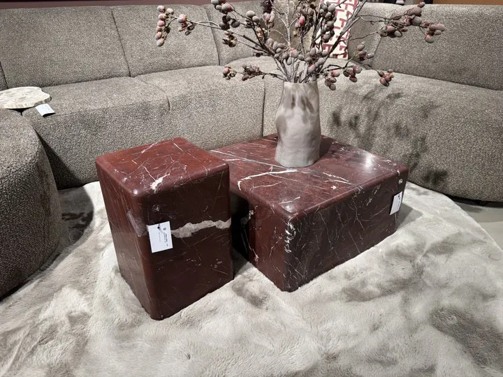 2er Set, Marmor Couchtisch und Beistelltisch rot