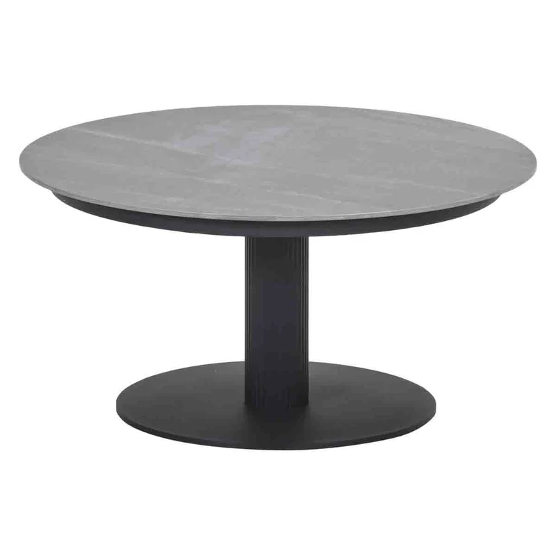 Loungetisch schwarz-grau Keramik, Garten Couchtisch rund, Durchmesser 80 cm