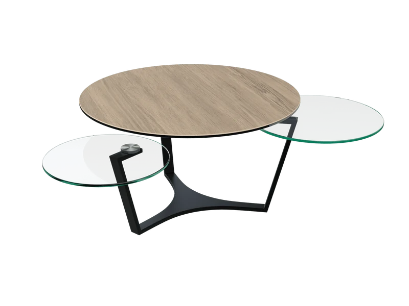 Couchtisch rund Keramik-Glas, runder Keramik Couchtisch Eiche-Natur