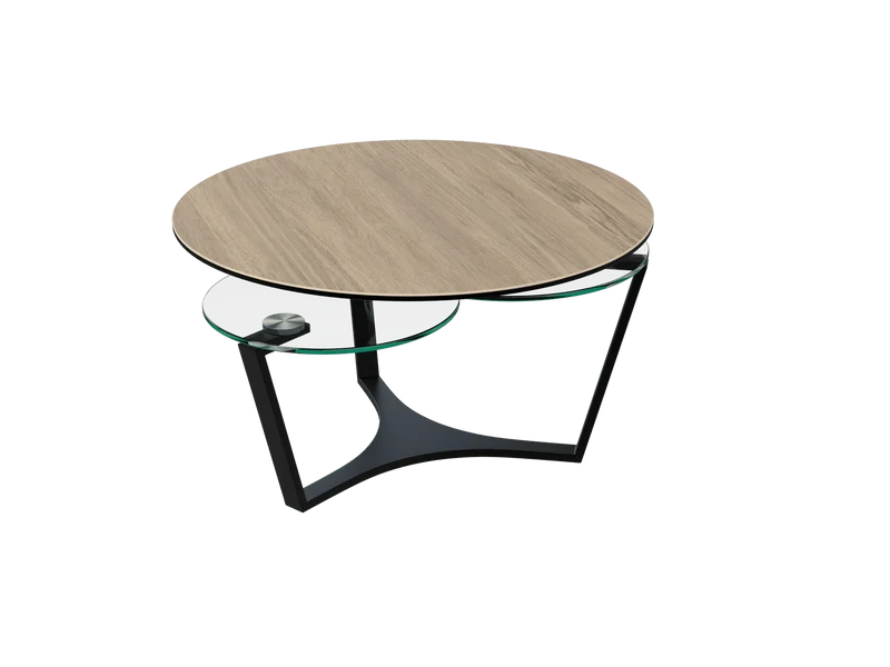 Couchtisch rund Keramik-Glas, runder Keramik Couchtisch Eiche-Natur