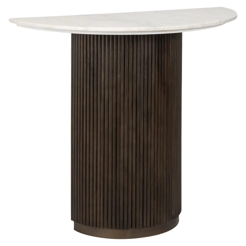 Konsole halbrund braun, Konsole Marmor weiß-grau, Wandtisch braun, Breite 90 cm